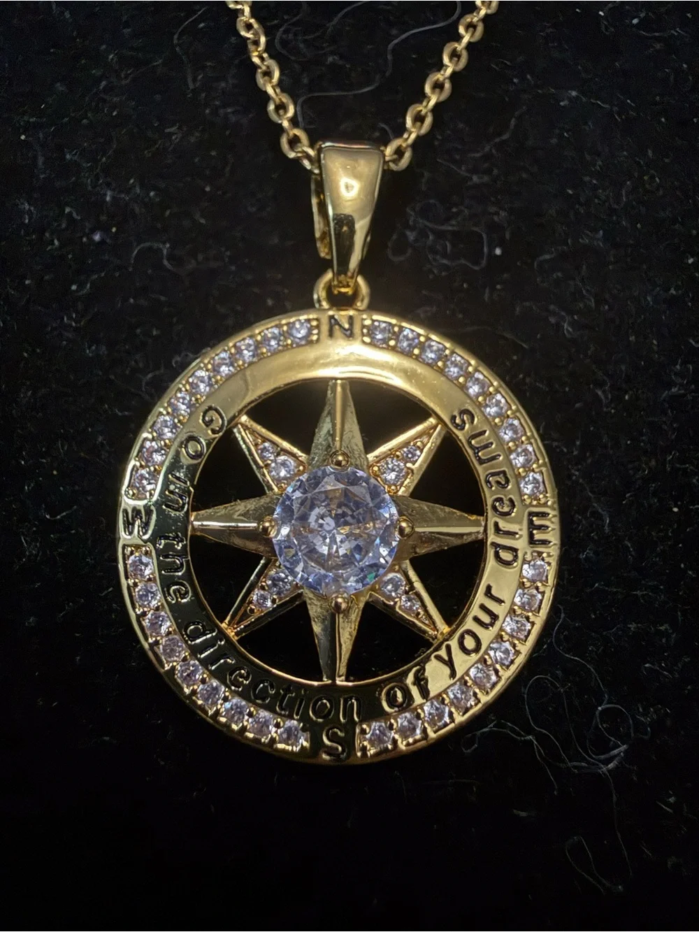 925 silverGold plated Compass Star Pendant Necklace with Clear Crystals‎
